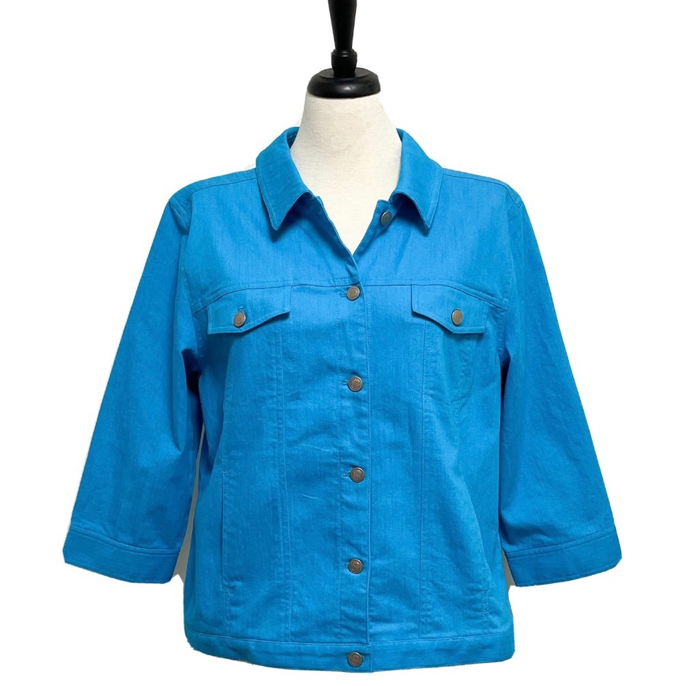 EUC Denim & Co Blue 3/4 Sleeve Button Stretch - Picture 1 of 7